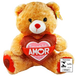 Urso de Pelúcia C/ Coração 38cm em Poliéster Fizzy