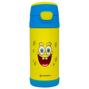 Garrafa Térmica Bob Esponja C/ Canudo 350ml em Aço Inox Zona Criativa
