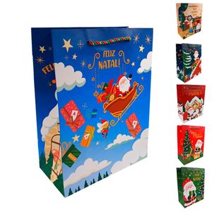 Sacola P/ Presente Papai Noel 24x31cm em Papel Multiart
