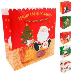 Sacola P/ Presente Papai Noel 22x21cm em Papel Multiart