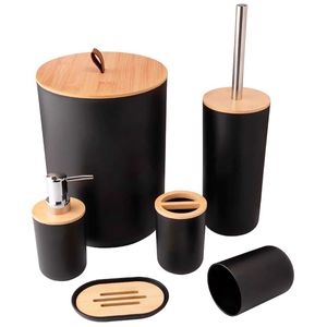 Kit Banheiro C/ Tampa Bambu 6 Peças em Plástico FlashGoods