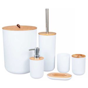 Kit Banheiro C/ Tampa Bambu 6 Peças em Plástico FlashGoods