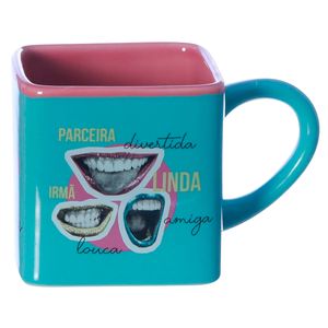 Caneca Cubo Amigas High Five 300ml em Cerâmica Zona Criativa