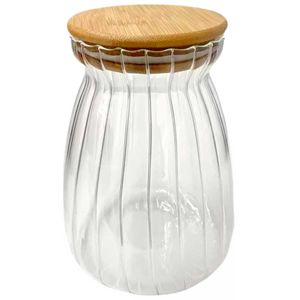 Pote Hermético C/ Tampa Bambu 450ml em Vidro Fu Xing