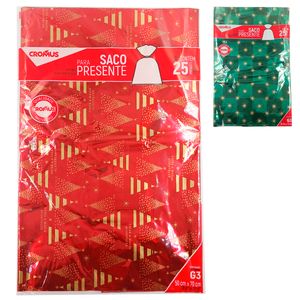 Saco P/ Presente Natalino 50x70cm 25 Unidades Cromus Embalagem