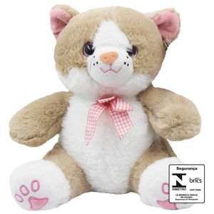 Gato de Pelúcia C/ Laço 24cm em Poliéster Fizzy