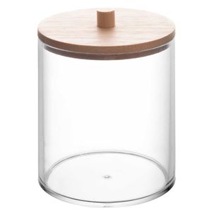 Porta Cotonete C/ Tampa Bambu 8x7cm em Plástico Lyor