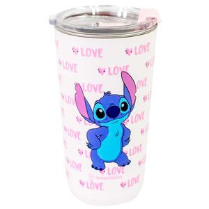 Copo Sky C/ Tampa Stitch Love 500ml em Aço Inox Zona Criativa