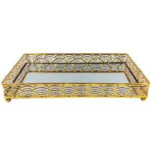 Bandeja Espelhada Decorativa 25x15cm em Metal Dcarte