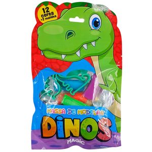 Massinha de Modelar Dinossauro 12 Cores em Plástico Magic Kids