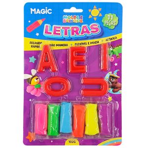 Massinha Molde e Brinque Letras 11 Peças em Plástico Magic Kids
