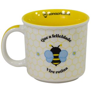 Caneca Tom Bee Happy 350ml em Cerâmica Zona Criativa