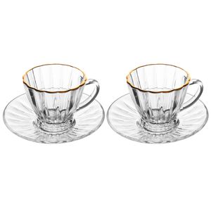 Jogo de Xícaras C/ Fio de Ouro 4 Peças 70ml em Cristal Lyor