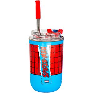 Copo Neo C/ Canudo Homem Aranha 300ml em Aço Inox Zona Criativa