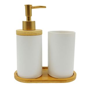 Kit Banheiro C/ Suporte Bambu 3 Peças em Porcelana FWB
