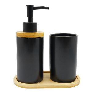 Kit Banheiro C/ Suporte Bambu 3 Peças em Porcelana FWB