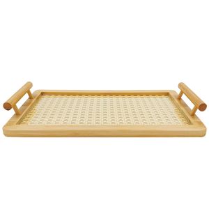Bandeja Retangular C/ Alça 33x21,5cm em Bambu Y888