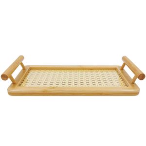Bandeja Retangular C/ Alça 28x16cm em Bambu Y888