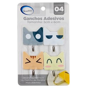 Jogo de Ganchos Adesivos 4 Peças 5x6cm em Plástico Interponte