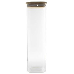 Pote Quadrado C/ Tampa Bambu 1350ml em Vidro Original