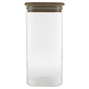 Pote Quadrado C/ Tampa Bambu 850ml em Vidro Original