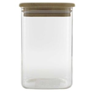 Pote Quadrado C/ Tampa Bambu 600ml em Vidro Original