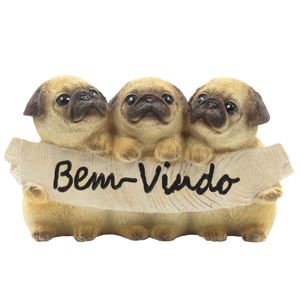 Trio Animais Bem Vindo Decorativo 16x10,5cm em Resina Youbai