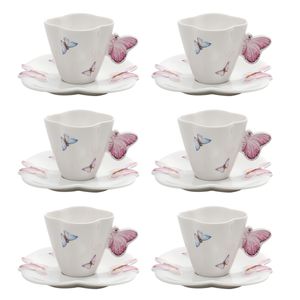 Jogo de Xícaras Borboletas 6 Peças 100ml em Porcelana Wolff