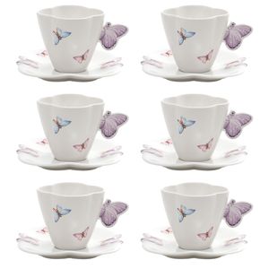 Jogo de Xícaras Borboletas 6 Peças 200ml em Porcelana Wolff