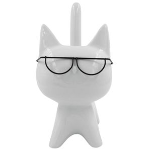 Gato C/ Óculos Decorativo 18,9cm em Porcelana Brascontinental