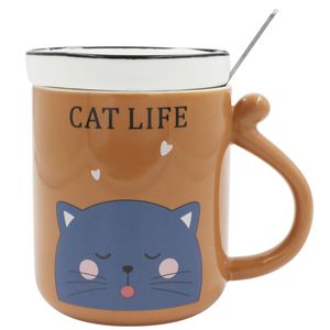Caneca Gatinho C/ Colher 360ml em Cerâmica Lila Cosméticos