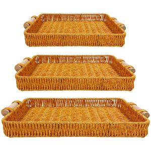 Jogo de Bandejas Rattan 3 Peças em Plástico Lila Cosméticos