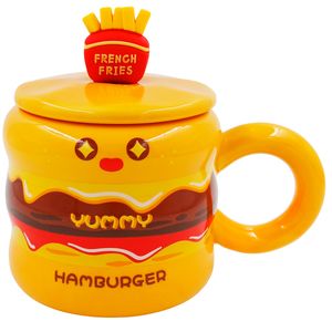 Caneca Hambúrguer C/ Tampa + Colher 400ml em Cerâmica Lila Cosméticos