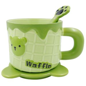 Caneca Ursinho C/ Colher 380ml em Cerâmica Lila Cosméticos