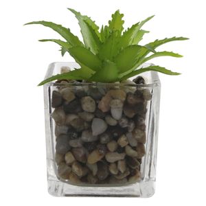 Vaso C/ Planta Artificial 6x5,5cm em Vidro Fu Xing