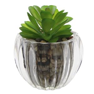 Vaso C/ Planta Artificial 6x6,5cm em Vidro Fu Xing