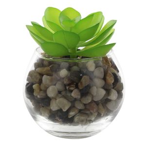 Vaso C/ Planta Artificial 6x5,5cm em Vidro Fu Xing