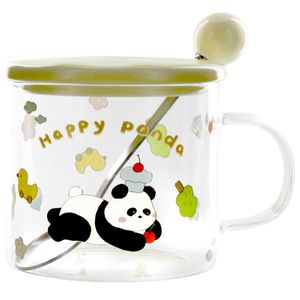 Caneca Panda C/ Colher 350ml em Vidro Lila Cosméticos