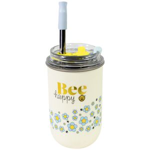 Copo Neo C/ Canudo Abelhinha 300ml em Aço Inox Zona Criativa