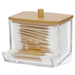 Porta Cotonete C/ Tampa Bambu 8,8x7,8cm Plástico Livon
