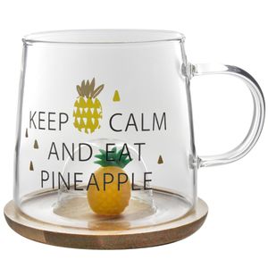 Caneca C/ Pires Bambu Abacaxi 280ml em Vidro Allmix