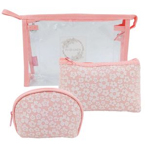 Kit Nécessaire Flor 3 Peças em Poliéster Qualis