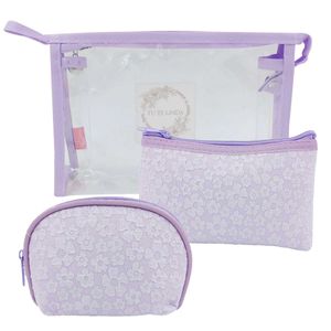Kit Nécessaire Flor 3 Peças em Poliéster Qualis