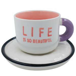 Caneca Panda C/ Pires 220ml em Cerâmica Lila Cosméticos