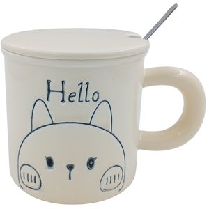 Caneca Gatinho C/ Colher 400ml em Cerâmica Lila Cosméticos