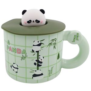 Caneca Panda C/ Tampa Silicone 360ml em Cerâmica Lila Cosméticos