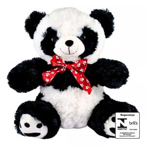Panda de Pelúcia C/ Laço 58cm em Poliéster Fizzy