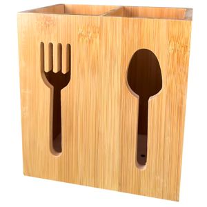 Porta Talheres Duplo 16,5x15x10cm em Bambu Y888