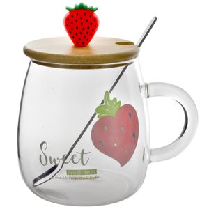 Caneca Morango C/ Colher 450ml em Vidro Lila Home