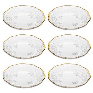 Jogo de Pratos New Butterfly C/ Fio Dourado 6 Peças 20cm em Cristal Lyor